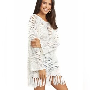 Show Me Your Mumu White Paula Fringe Sweater Size Small Boho Hippie Crochet EUC